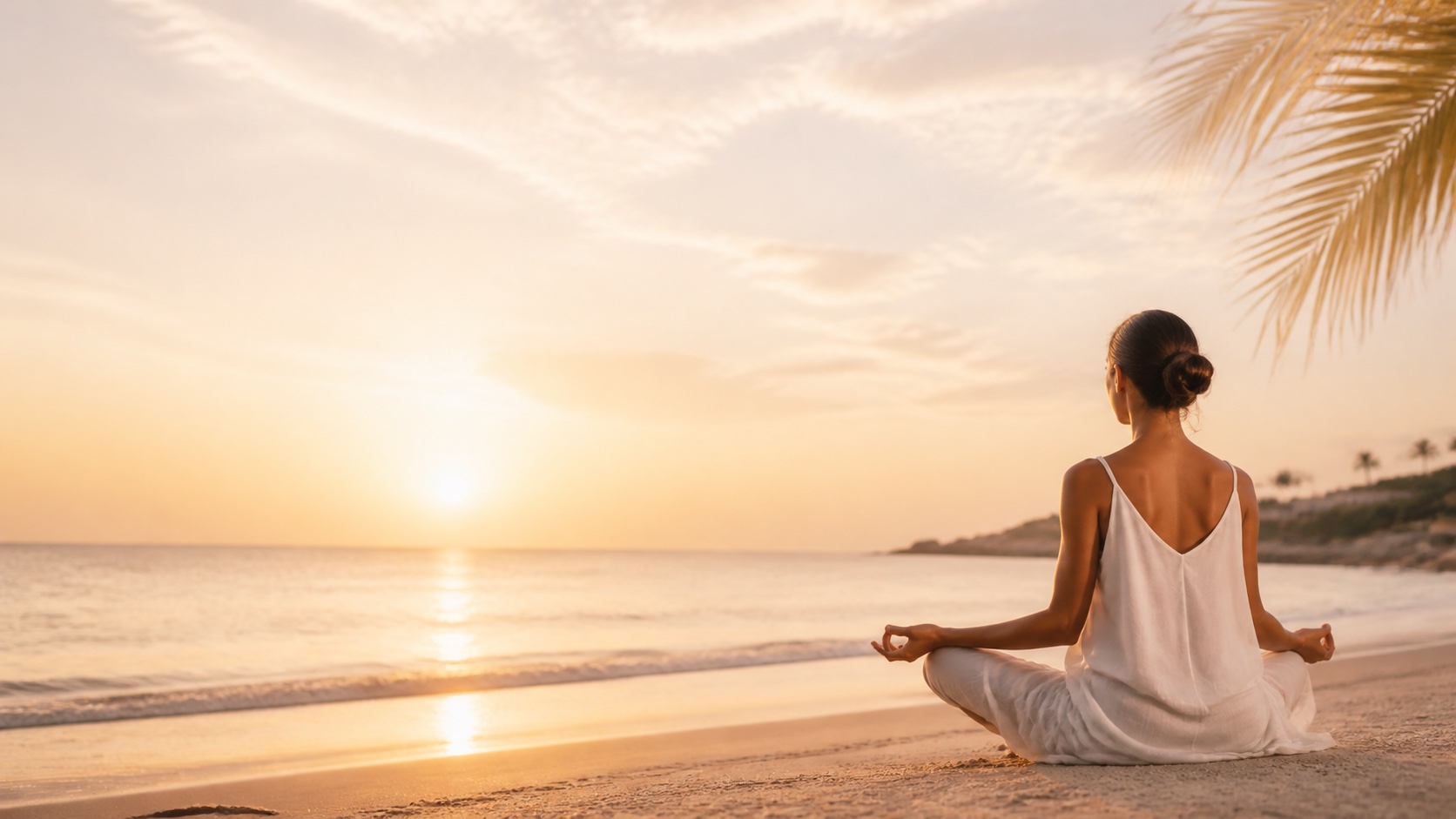Meditation at sunset on the beach in Ayia Napa