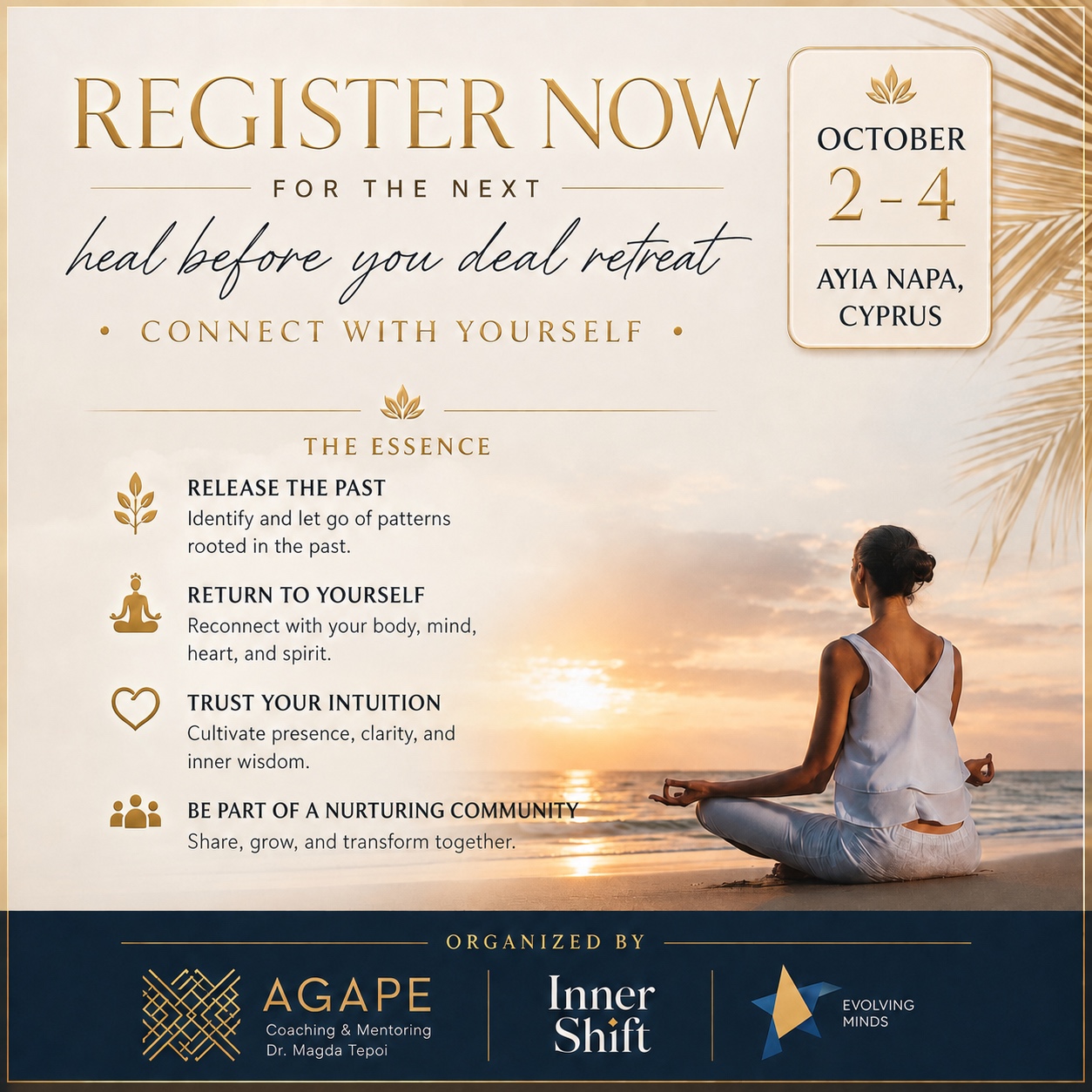 Heal Before You Deal retreat · Register Now · 2–4 October · Ayia Napa